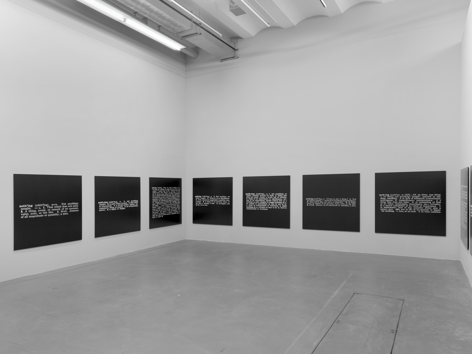 Joseph Kosuth / "Texts for Nothing (Waiting for-) Samuel Beckett, in play", exhibition view, Haus Konstruktiv, Zürich / 2011